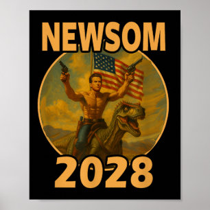 Poster Gavin Newsom 2028 Bold Patriotic Leader Riding Din