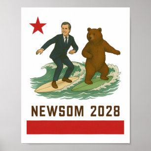 Poster Gavin Newsom Élection 2028 Drapeau Californie Surf