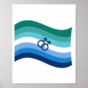 Poster Gay Homme Love Pride Azure Wavy Flag