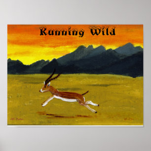 Poster Gazelle de coucher du soleil courant l'affiche