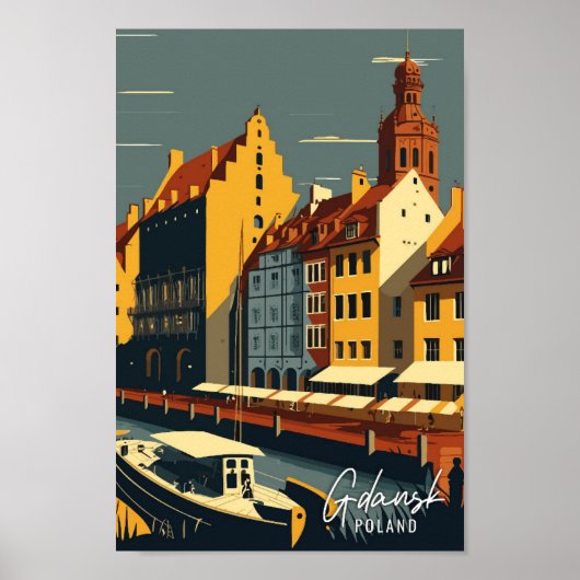 Poster Gdansk Pologne Illustration de voyage artisanale (Devant)