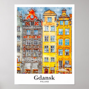 Poster Gdansk Pologne Voyage Aquarelle main tirée