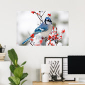 Poster Geai bleu dans l'aubépine d'hiver commun (Bureau à domicile)