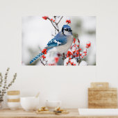 Poster Geai bleu dans l'aubépine d'hiver commun (Cuisine)