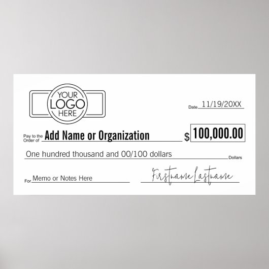 Poster Géant Blank Check pour Sweepstakes, Awards, Charit (Devant)