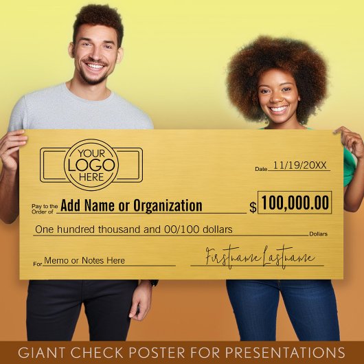 Poster Géant Blank Check pour Sweepstakes, Awards, Charit