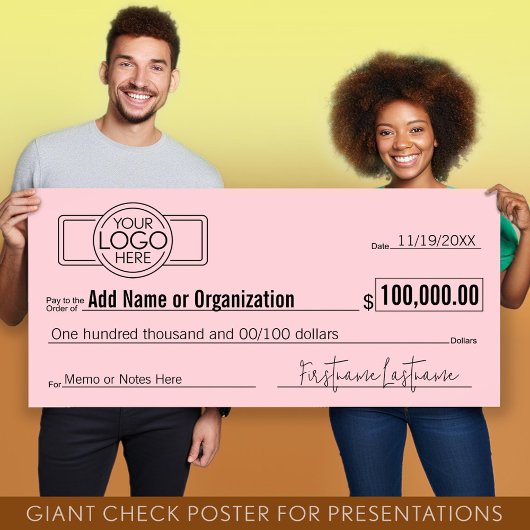 Poster Géant Blank Check pour Sweepstakes, Awards, Charit