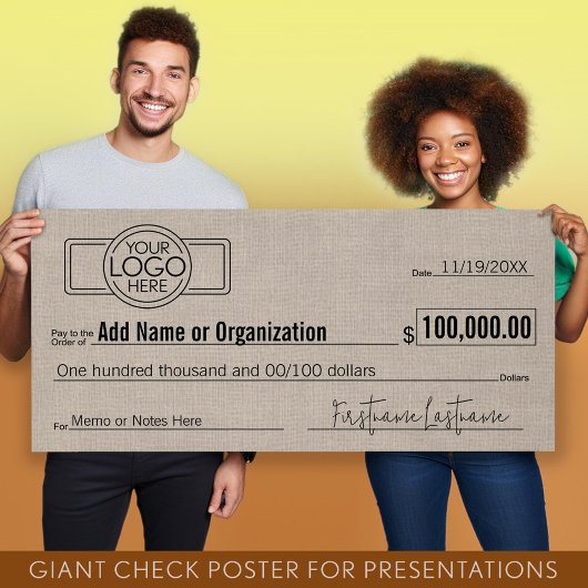 Poster Géant Blank Check pour Sweepstakes, Awards, Charit