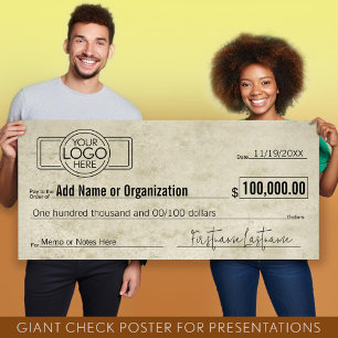 Poster Géant Blank Check pour Sweepstakes, Awards, Charit