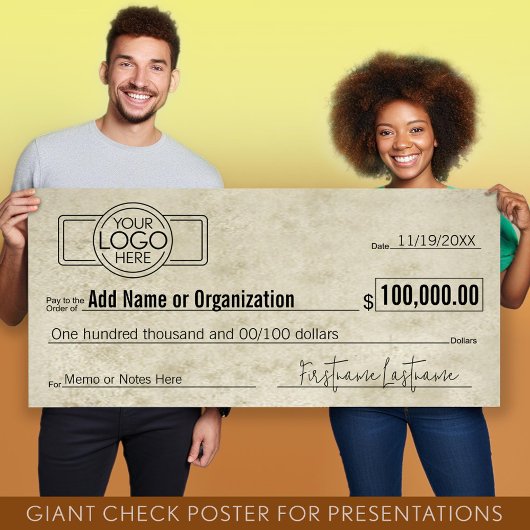 Poster Géant Blank Check pour Sweepstakes, Awards, Charit
