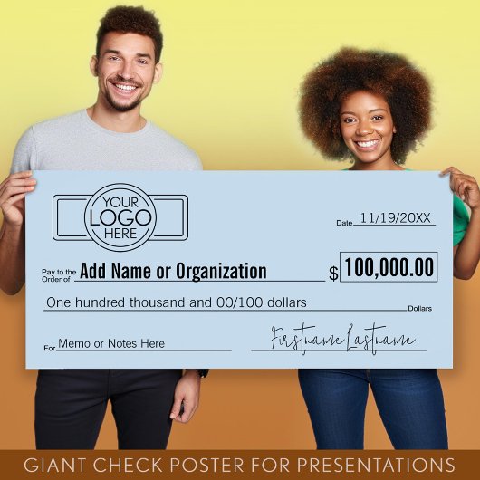 Poster Géant Blank Check pour Sweepstakes, Awards, Charit