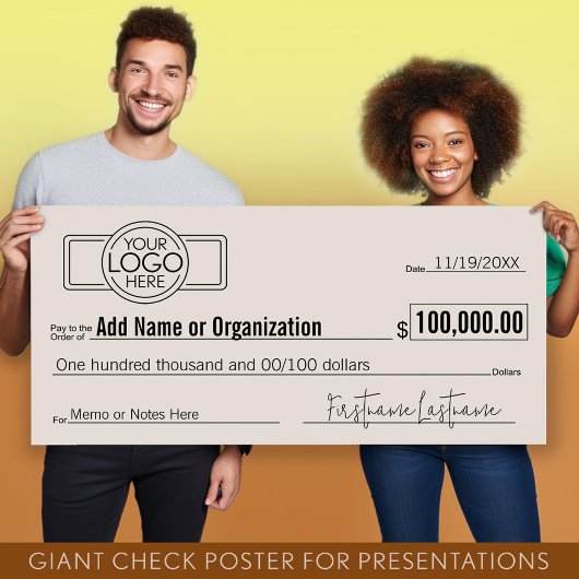 Poster Géant Blank Check pour Sweepstakes, Awards, Charit