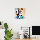 Poster Géant coloré heureux jouant chien drôle, splash (Bureau à domicile)