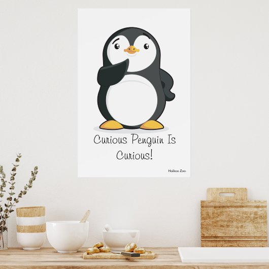 Poster géant 'Curious Penguin Is Curious' (Cuisine)