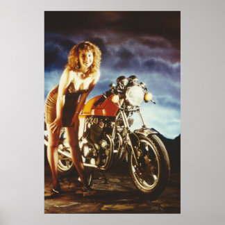 Poster géant de la fille Pinup Moto