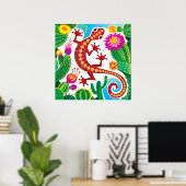 Poster Gecko du Sud-Ouest avec Fleurs de Cactus (Bureau à domicile)