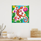 Poster Gecko du Sud-Ouest avec Fleurs de Cactus (Cuisine)