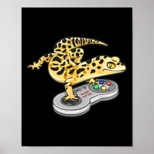 Poster Gecko Léopard Jouant Au Jeu Vidéo Lézard Reptiles
