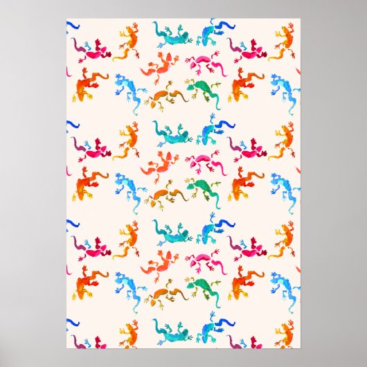 Poster Geckos colorés nature jolie illustration (Devant)