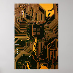 Poster Geek Sortie carte circuit électronique orange PCB