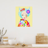 Poster Geisha avec Fleurs Pop Art (Cuisine)
