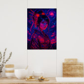 Poster Geisha cosmique avec Galaxy Sky Imaginaire japonai (Cuisine)