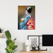 Poster Geisha en kimono bleu (Bureau à domicile)