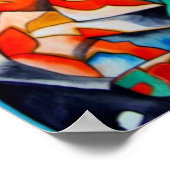 Poster Geisha japonais avec kimono bleu art original (Coin)