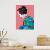Poster Geisha japonais avec les fleurs de cerises (Cuisine)