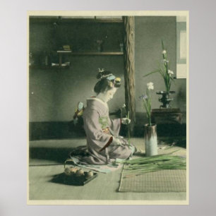Poster Geisha Organisant L'Affiche Des Fleurs Iris Imprim