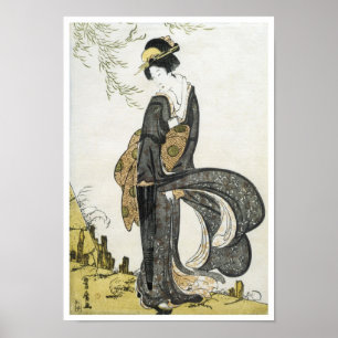 Poster Geisha Standing in the Wind, Toyohiro, 1805