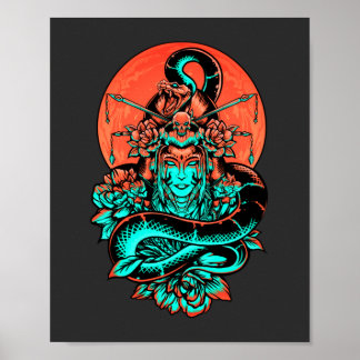 Poster Geisha Tattoo brûlé orange et noir
