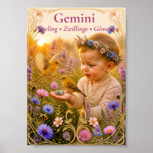 Poster Gémeaux Art Zodiaque Collection d'Astrologie Env