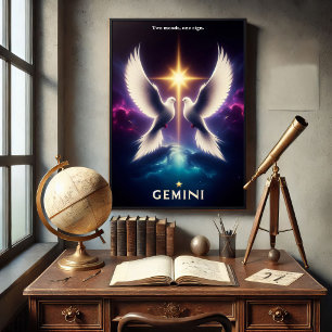 Poster Gémeaux Zodiaque Colombes en Harmonie