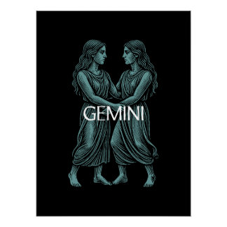 Poster Gémeaux Zodiaque – Jumeaux Vintage en Turquoise su