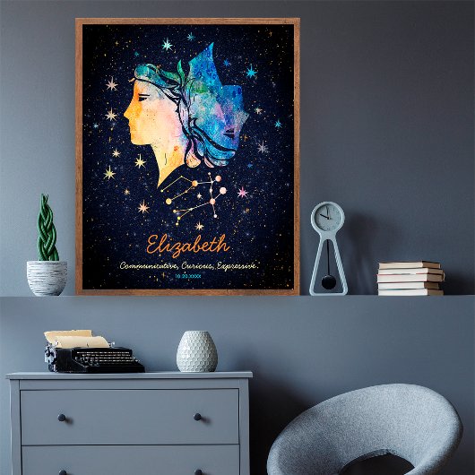 Poster Gemini Constellation Zodiac Aquarelle Star Galaxy
