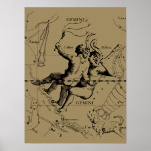 Poster Gemini Constellation Zodiac Hevelius 1690
