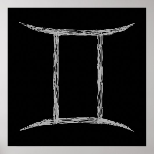 Poster Gemini. Panneau astrologie zodiaque. Noir. (Devant)