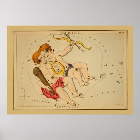 Poster Gemini - Signe Vintage de l'image du Zodiac (Devant)