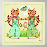 Gemini Twins Chat Zodiac Nursery Imprimer
