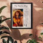 Poster Gemini | Zodiac Astrologie Photo Journal<br><div class="desc">Cette affiche de zodiac d'anniversaire est stylisée pour ressembler à une couverture de journal élégant qui comporte votre propre photo et informations. Parfaites pour souhaiter joyeux anniversaire à vos amis, famille et proches. Avec le nom des récipiendaires, et les traits de personnalité du signe d'anniversaire et du zodiaque inclus, cette...</div>