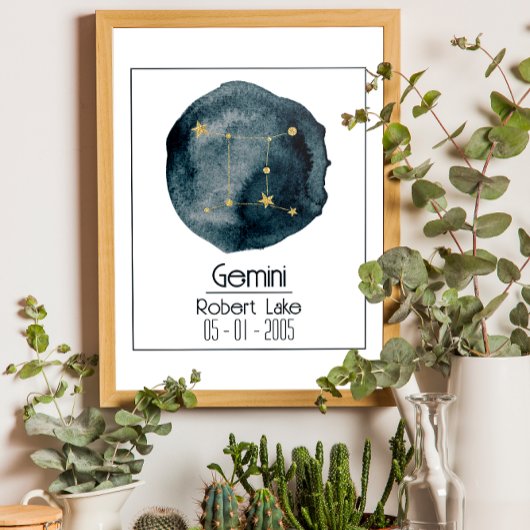 Poster Gemini Zodiac Signal : Nom et Anniversaire personn