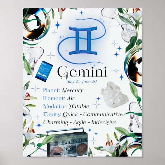 Poster Gemini Zodiac Star Sing Y2K Blanc 4:5 (Devant)