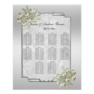 Poster Gemme florale, Argent encadré Mariage carte de siè