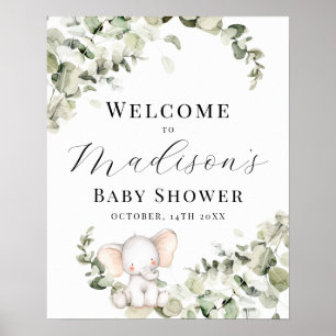 Poster Gender Neutral Eucalyptus Elephant Welcome Sign
