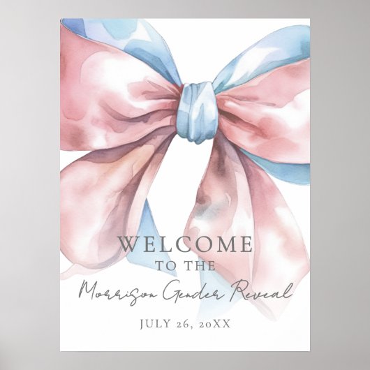 Poster Gender Reveal Pink Blue Bow Welcome Sign (Devant)