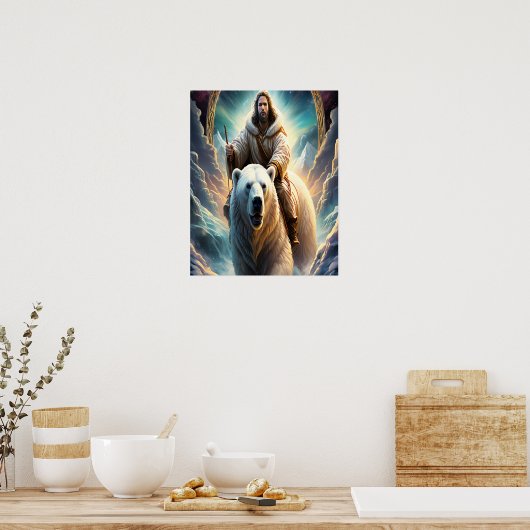 Poster (Généré par AI ) Jésus sur un ours polaire 20x16 (Cuisine)