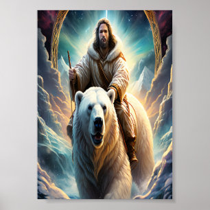 Poster (Généré par AI ) Jésus sur un ours polaire 5x7