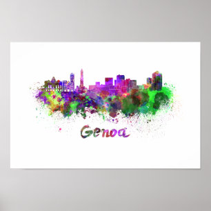 Poster Gênes skyline in watercolor