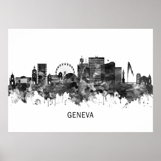 Poster Genève Suisse Skyline BW (Devant)